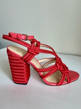 CAbi Red Knotted Rope Block Heel Sandals Size 9 Never Worn 4.5” Heel